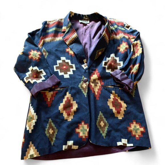 Vintage Southwestern Aztec Blazer |Fall Statement Jacket - Picture 2 of 7